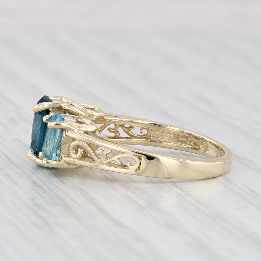 Light Gray 2.60ctw London Blue Topaz 3-Stone Ring 10k Yellow Gold Size 5