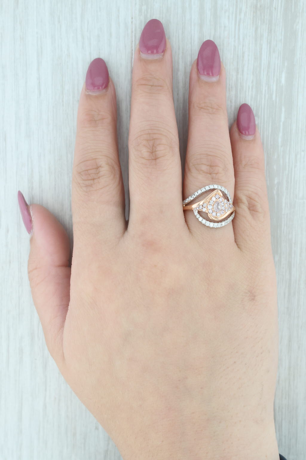 Light Gray 0.87ctw Diamond Bypass Teardrop Ring 18k White Rose Gold Size 8