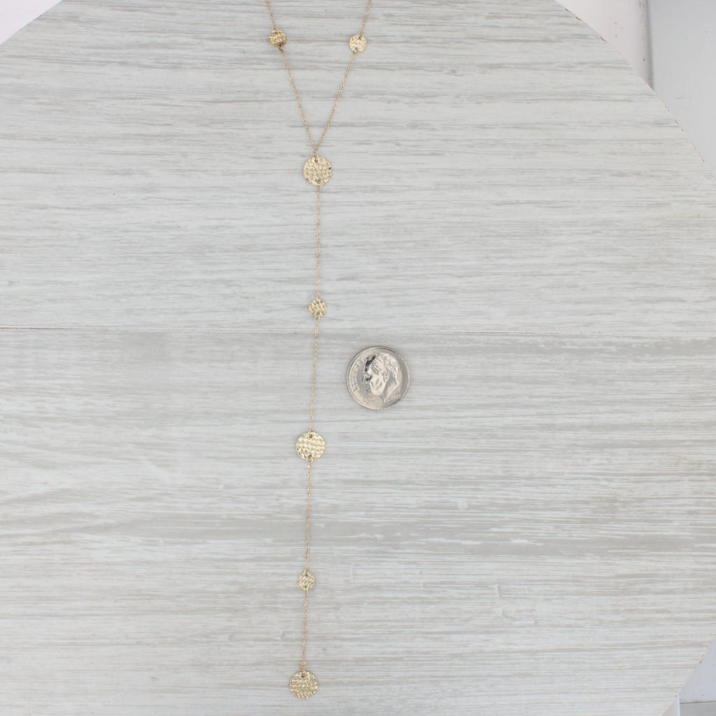 Light Gray Textured Circle Stations Lariat Necklace 10k Yellow Gold 16.5"