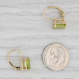 Light Gray 3.4ctw Peridot Drop Earrings 14k Yellow Gold Emerald Cut August Birthstone