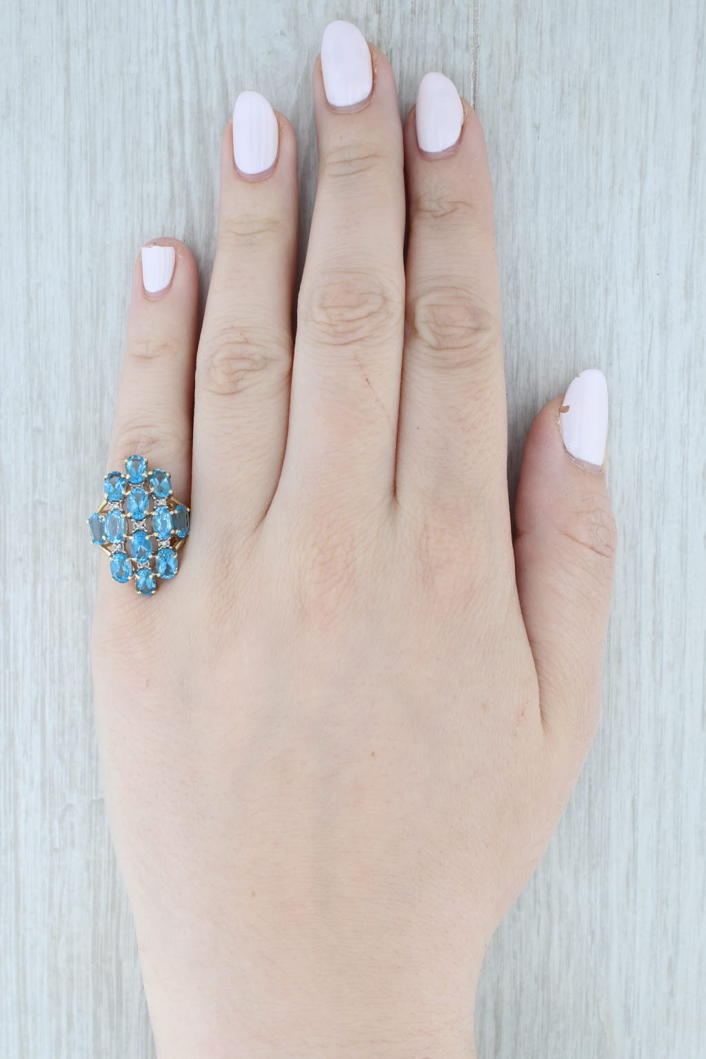 Light Gray 6.75ctw Blue Topaz Diamond Cluster Ring 14k Yellow Gold Size 6.5 Cocktail