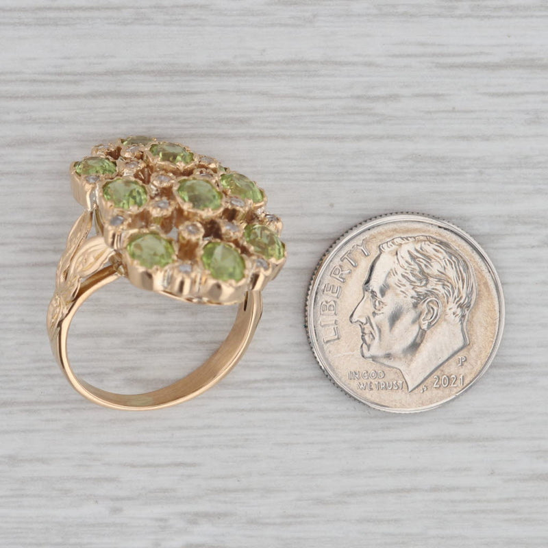 2.10ctw Peridot Diamond Cluster Cocktail Ring 800 Gold Size 6.25