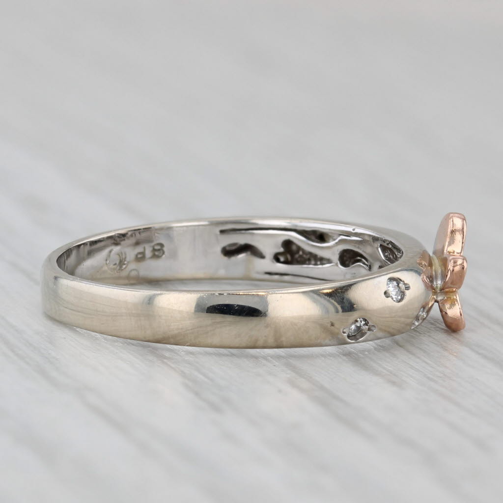 Gray Cubic Zirconia Butterfly Ring 14k White Rose Gold Stackable Size 7.5