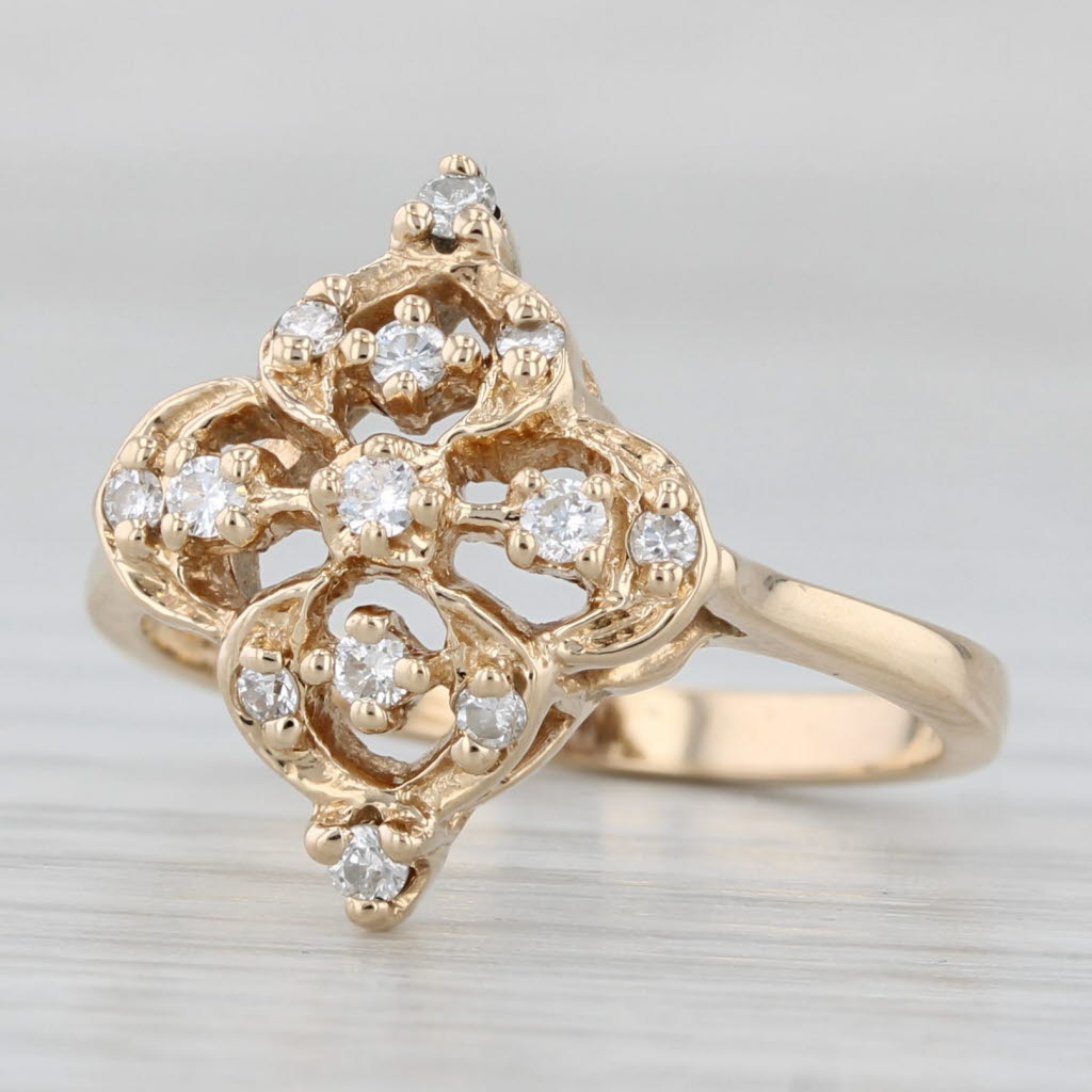 Light Gray 0.20ctw Diamond Openwork Ring 14k Yellow Gold Size 6