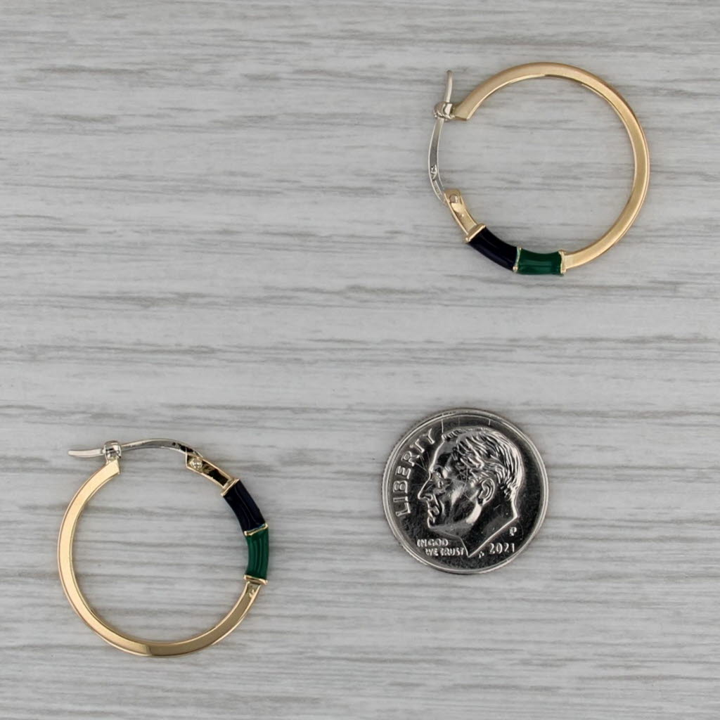 Blue Green Resin Hoop Earrings 18k Yellow Gold Snap Top Round Hoops