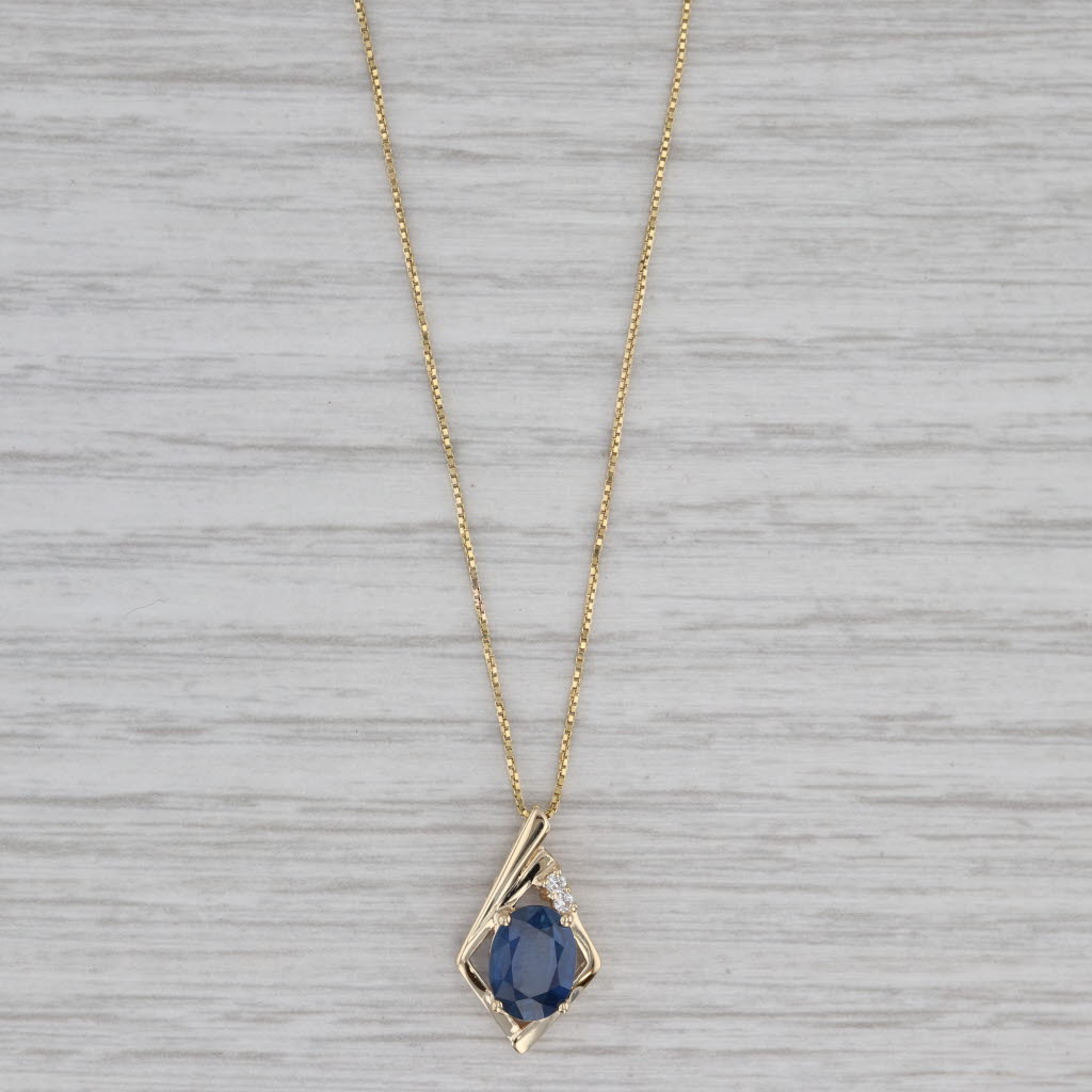 Gray 1.43ctw Blue Sapphire Diamond Pendant 14k Yellow Gold 18" Box Chain