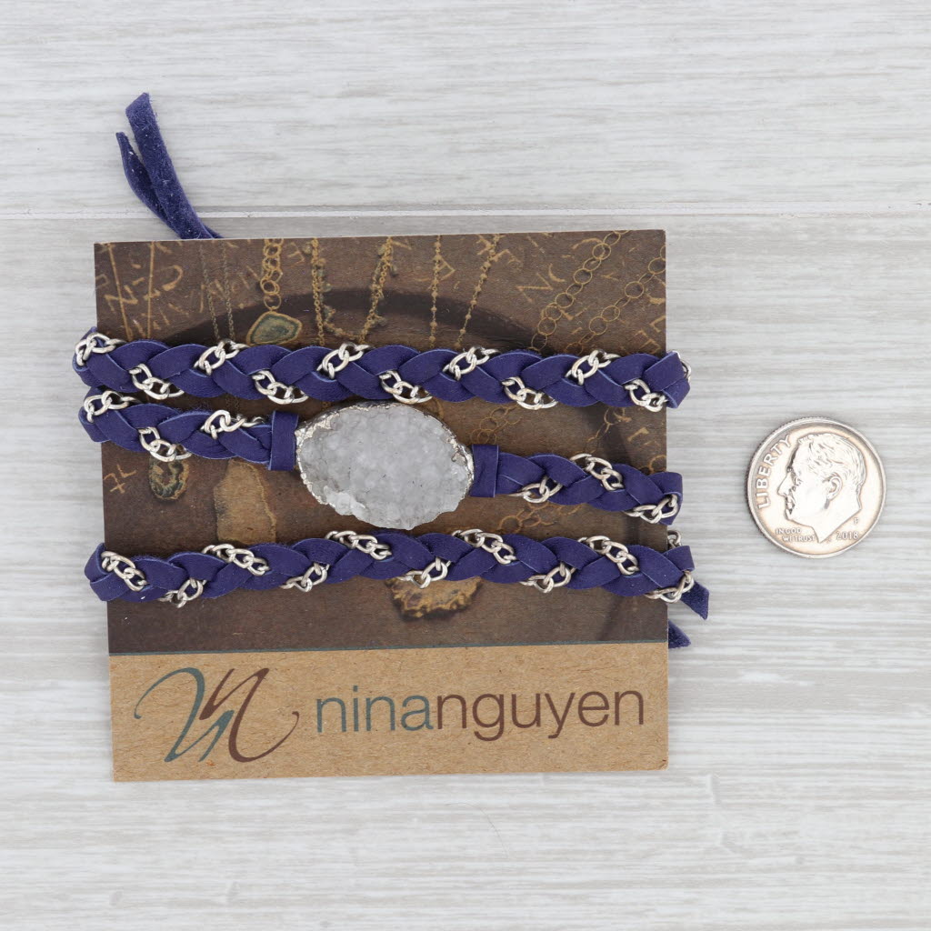 New Nina Nguyen Cordelia Necklace Woven Purple Leather White Druzy Pendant