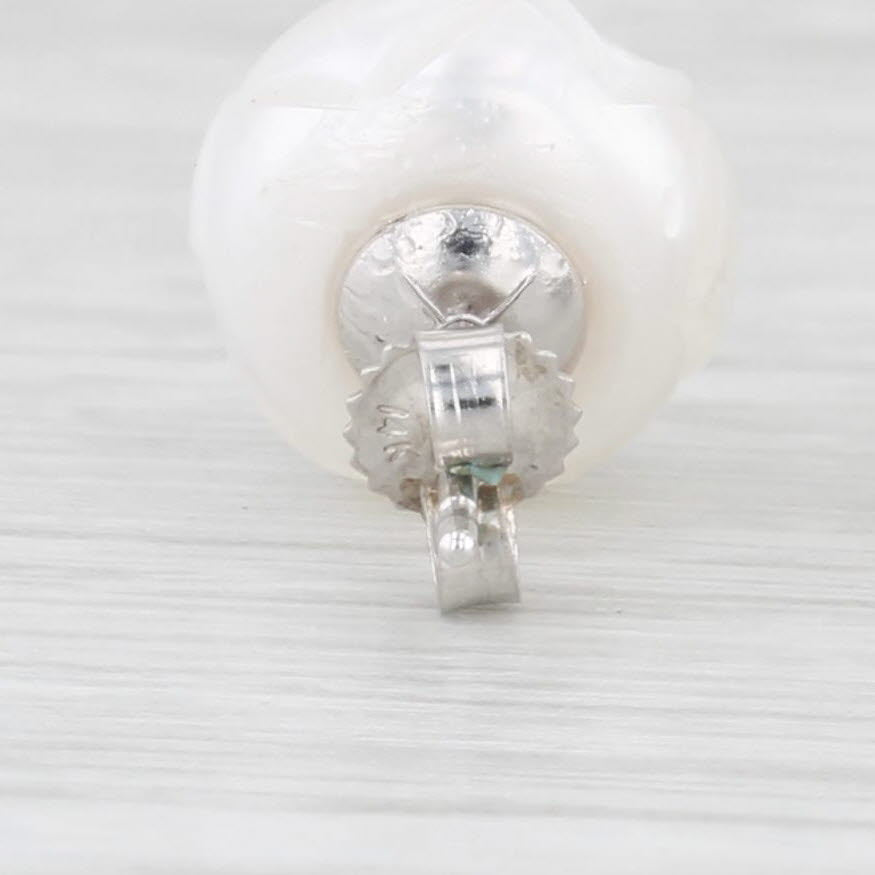 Light Gray New Cultured Pearl Morning Glory Flower Topaz Stud Earrings 14k Gold Galatea