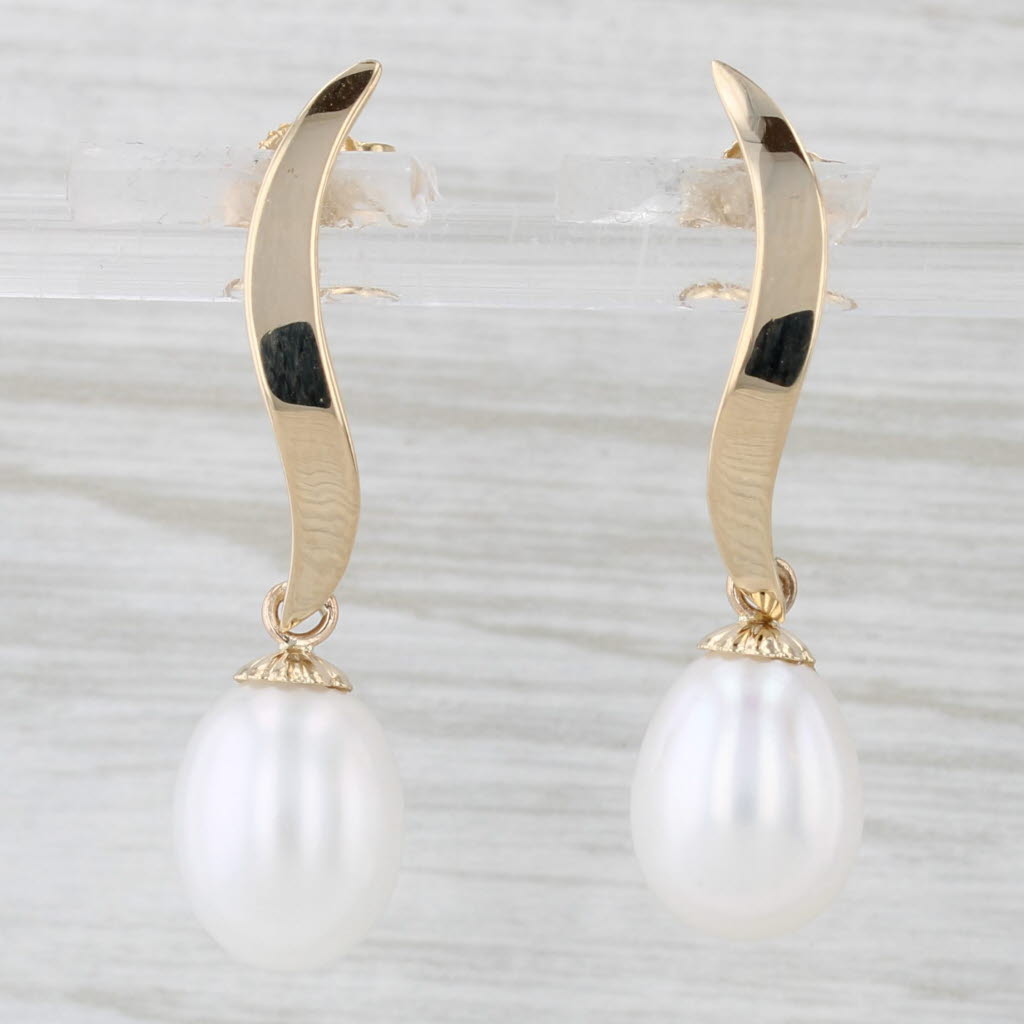 Light Gray Cultured Pearl Teardrop Dangle Earrings 14k Yellow Gold Stick Posts