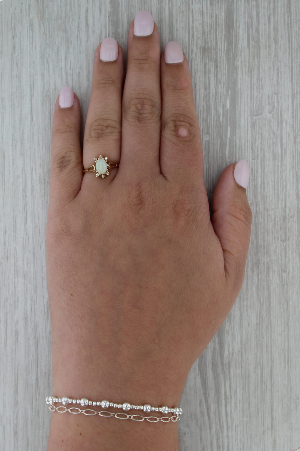 Oval Cabochon Opal Ring 10k Yellow Gold Size 6 Diamond Accents