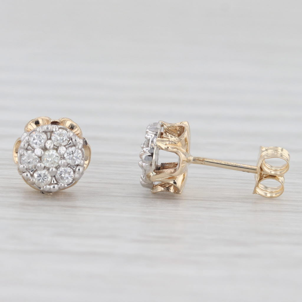 Light Gray 0.24ctw Diamond Cluster Stud Earrings 14k Gold Buttercup Flower