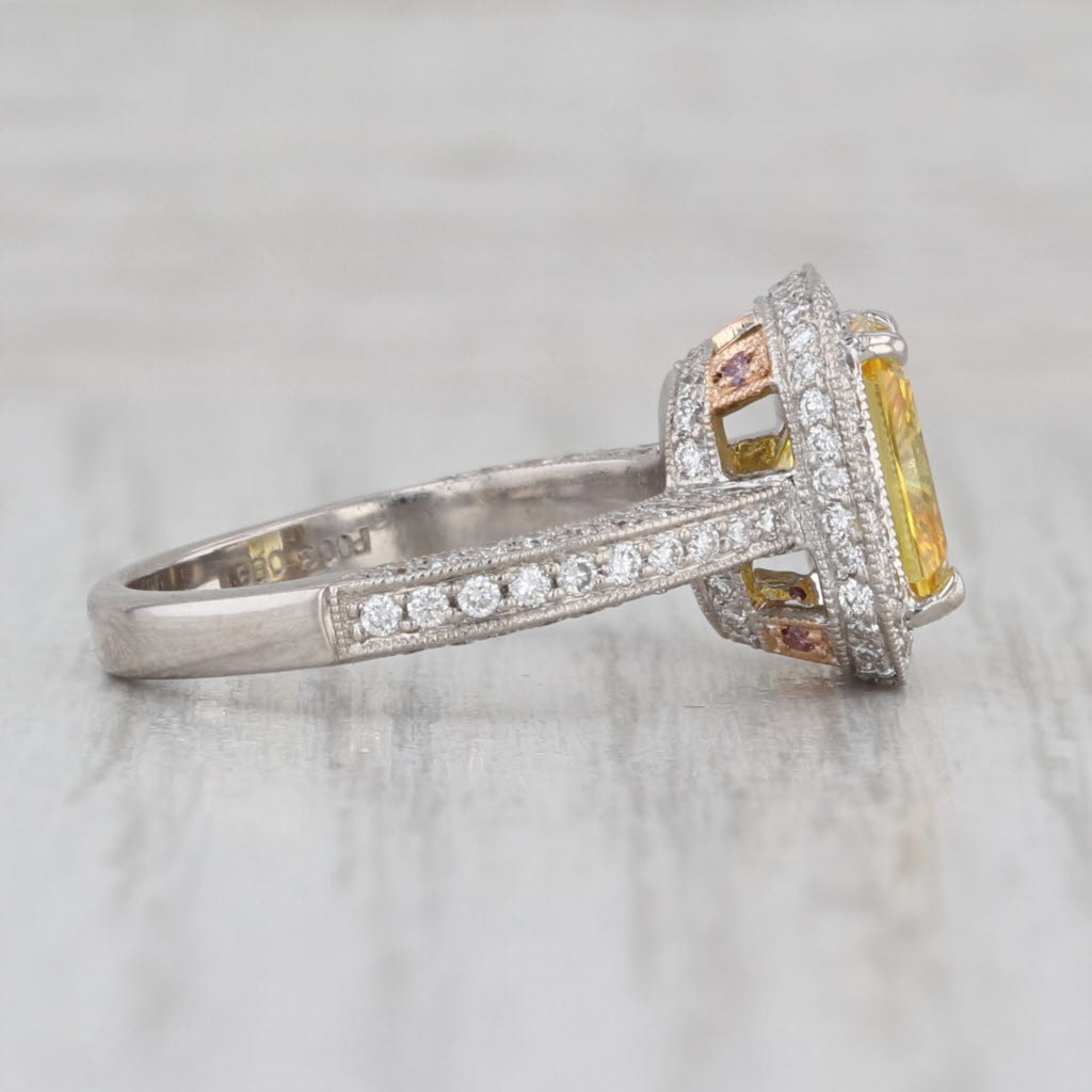 Simon G 5.42ctw Yellow Princess Cubic Zirconia Halo Ring 18k White Gold Size 5.5