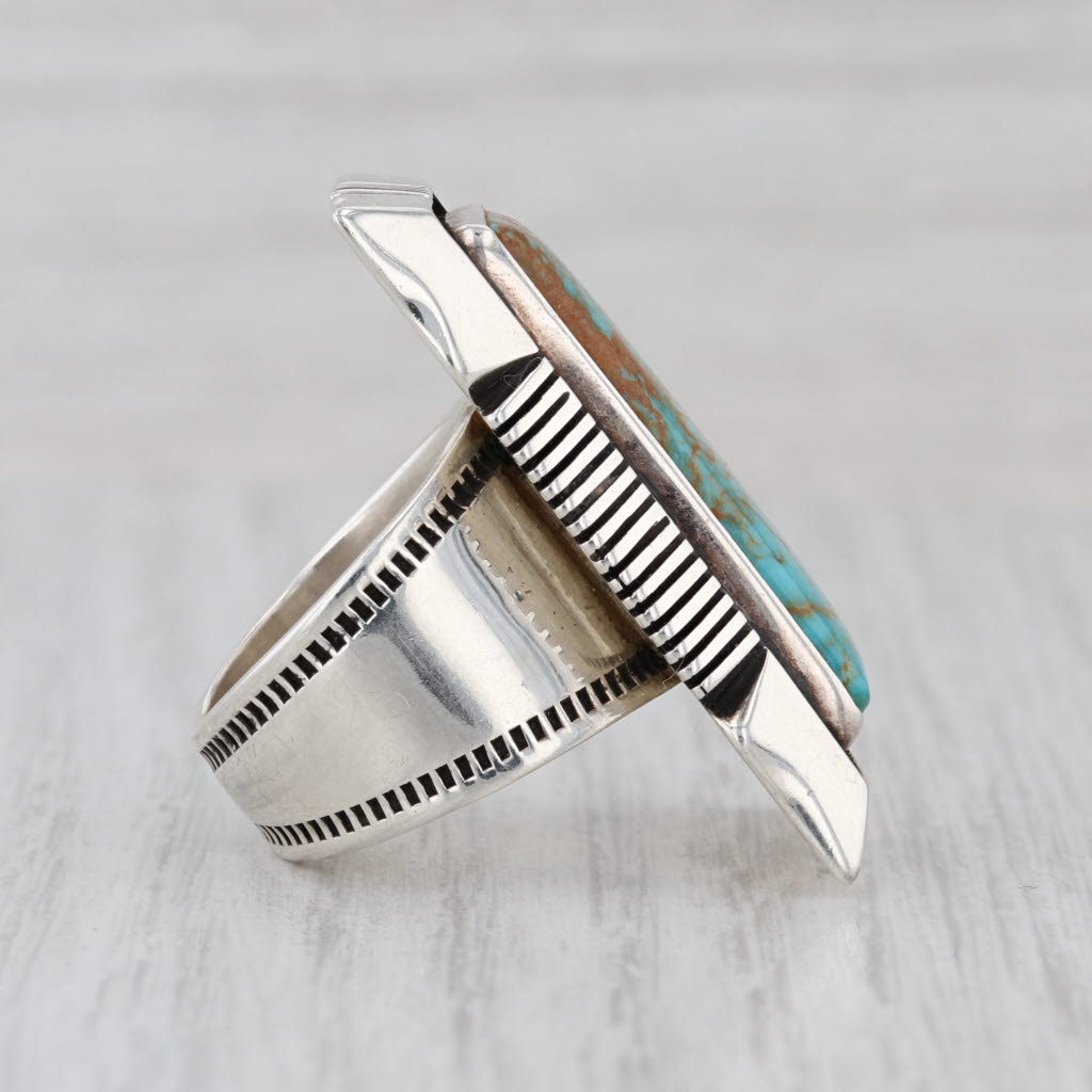 Vintage Tim Bedah Navajo Ring Sterling Silver Turquoise Native American Sz 7.75