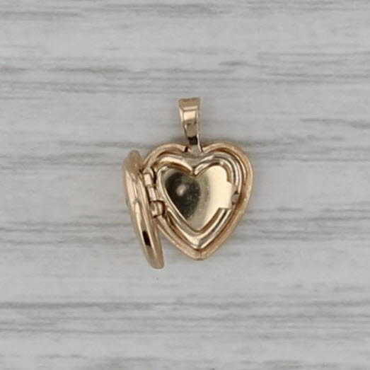 Tiny Floral Engraved Heart Photo Locket Pendant 14k Yellow Gold Charm