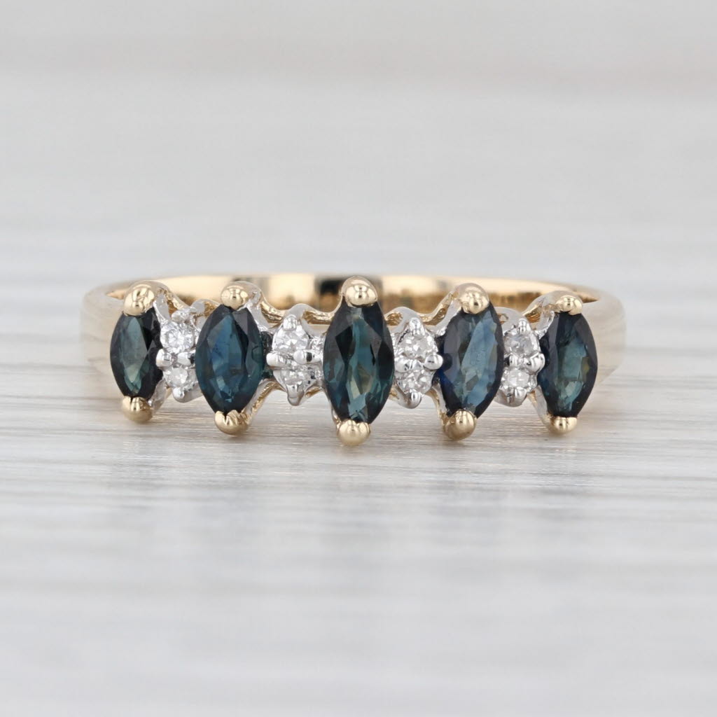 0.80ctw Blue Sapphire Diamond Ring 14k Yellow Gold Stackable Tiered Rooftop