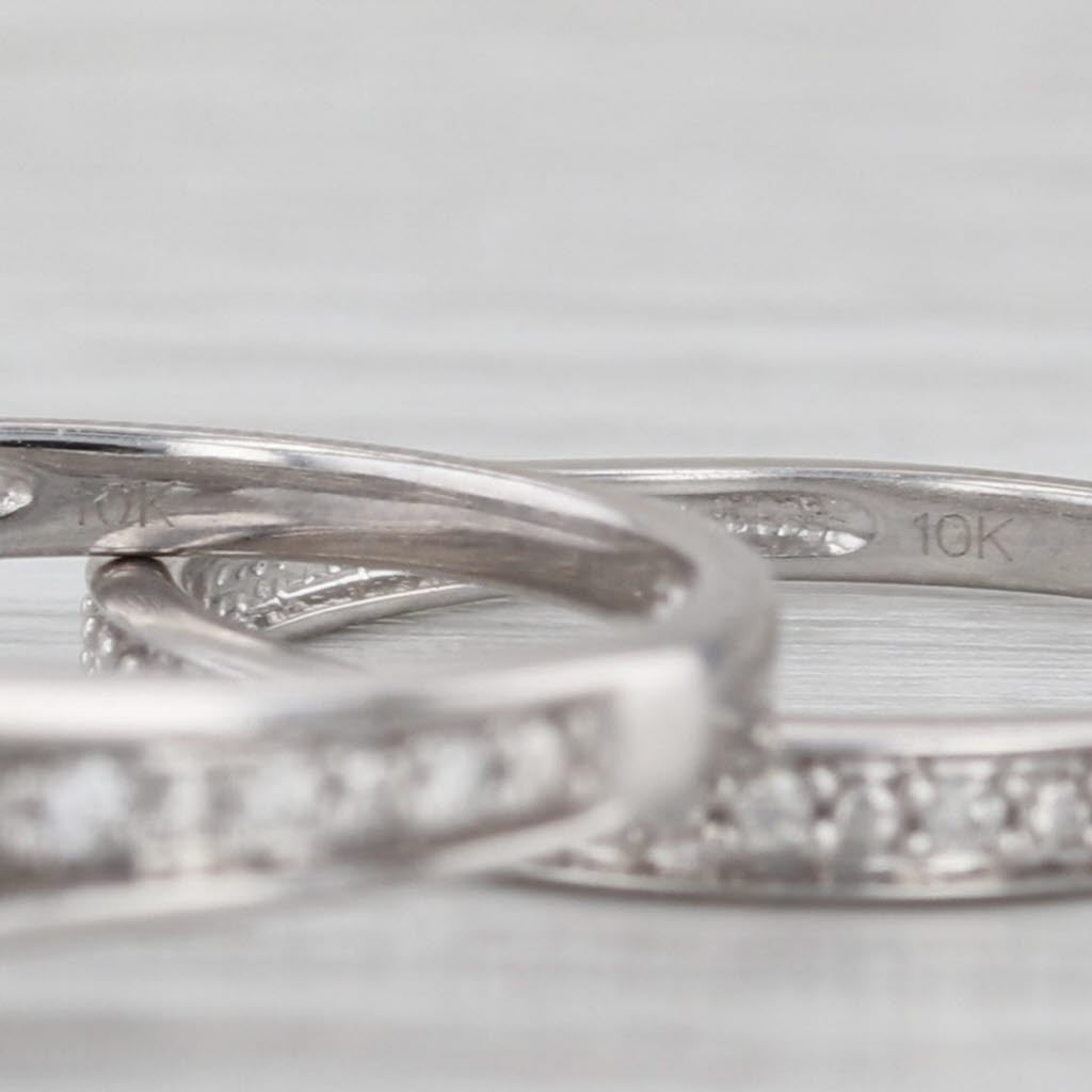 0.22ctw Diamond Halo Engagement Ring Wedding Band 10k White Gold Bridal Set Sz 7