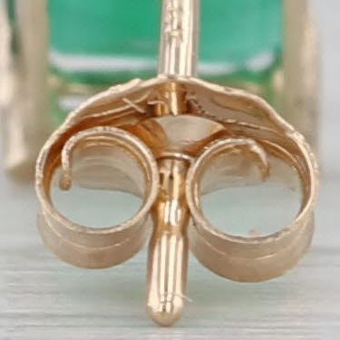 Green Glass Stud Earrings 14k Yellow Gold Emerald Cut Solitaire Studs