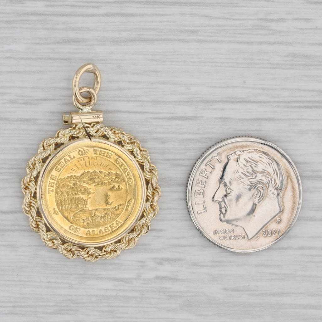 Gray 1994 Alaska Grizzly Bear Coin Pendant 14k 999 Gold State Great Seal