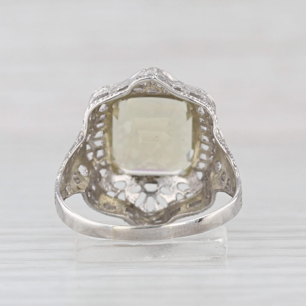 Vintage 4.20ct Lemon Quartz Solitaire Ring Sterling Silver Filigree Size 7