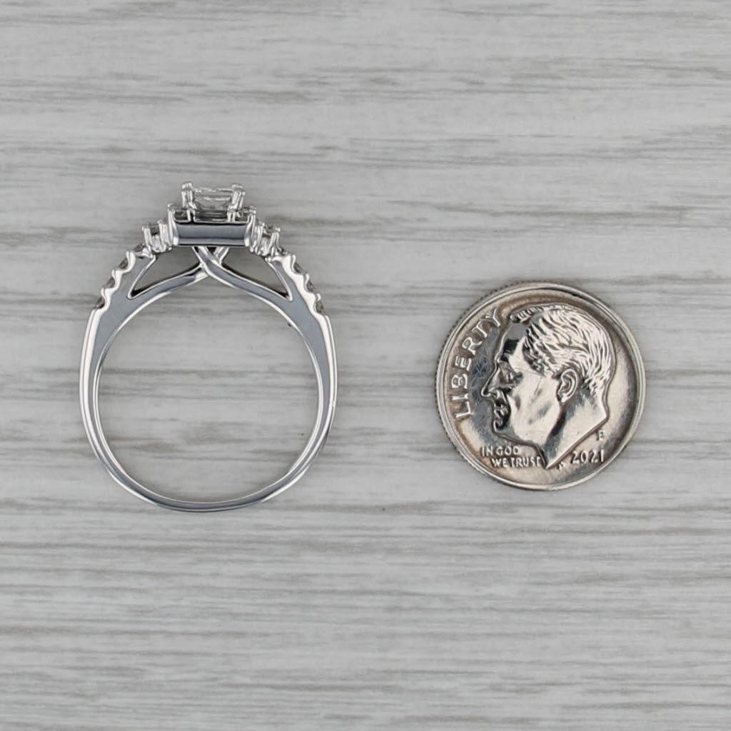 0.91ctw Princess Diamond Halo Engagement Ring 14k White Gold Size 7.75