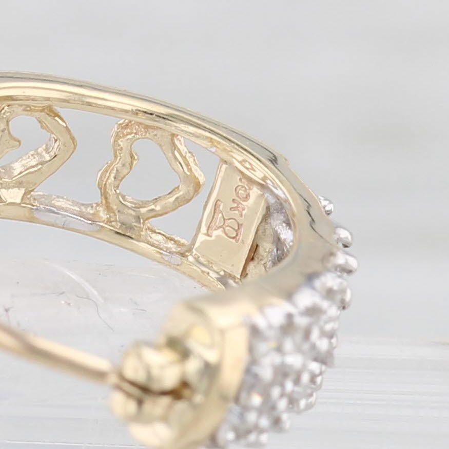 Light Gray 0.18ctw Diamond Hearts Hoop Earrings 10k Yellow Gold Snap Top Oval Hoops