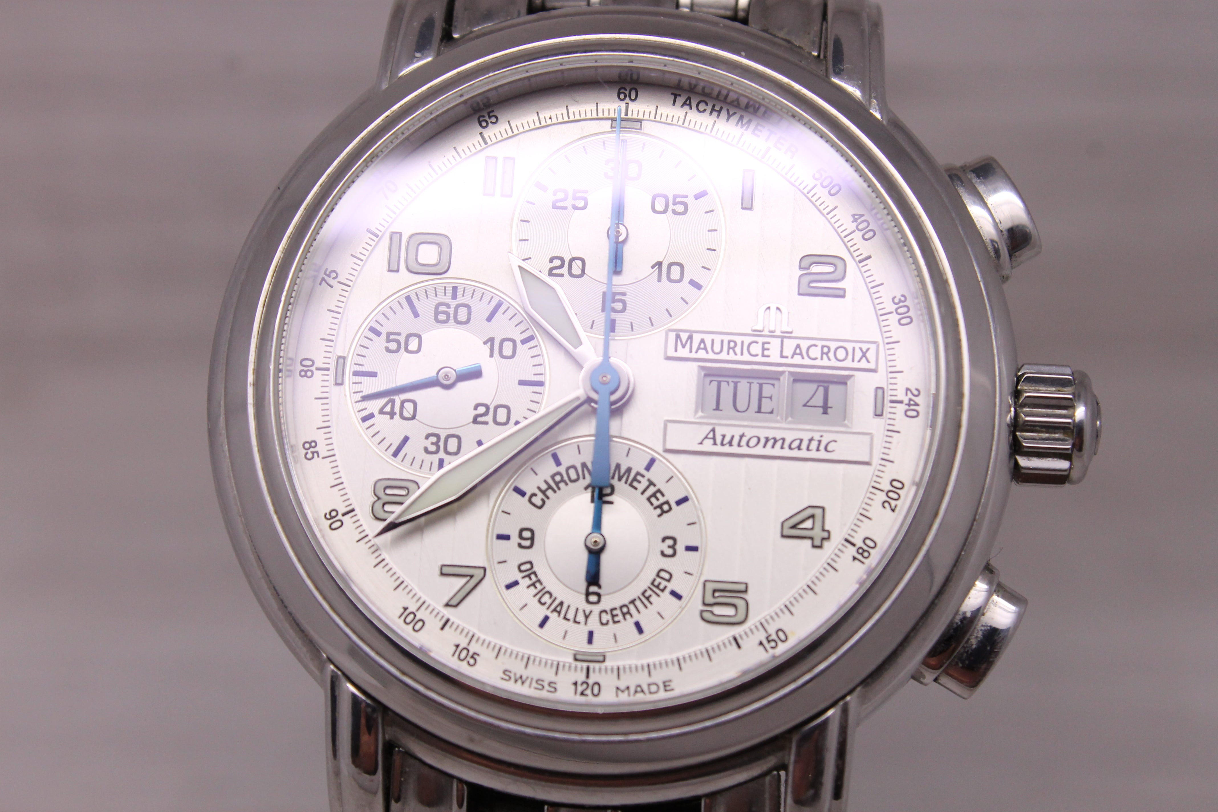 Maurice Lacroix Masterpiece Mens Chrono Automatic 42mm Steel Watch Swiss MP6128