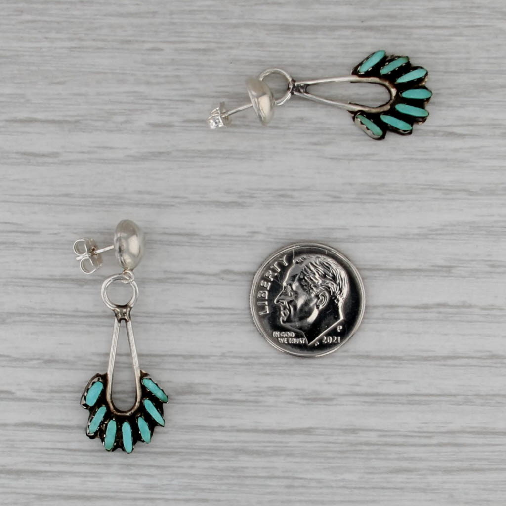 Vintage Southwestern Imitation Turquoise Dangle Earrings Sterling Silver