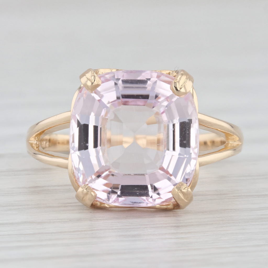 Light Gray 5.30ct Pink Kunzite Ring 14k Yellow Gold Cushion Solitaire Size 6.5