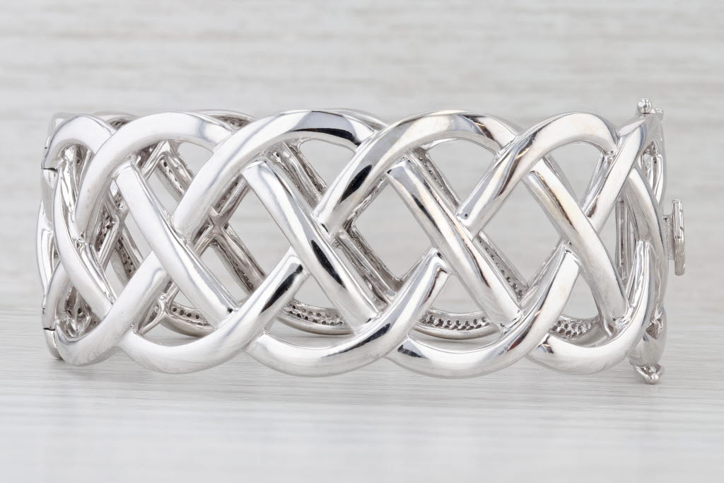 Light Gray 3ctw Diamond Lattice Work Bangle Bracelet 14k White Gold 6.75" 25.1mm