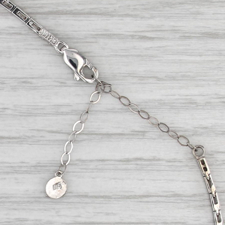 2.40ctw Blue Sapphire Diamond Lariat Tennis Necklace 14k White Gold 16-18"