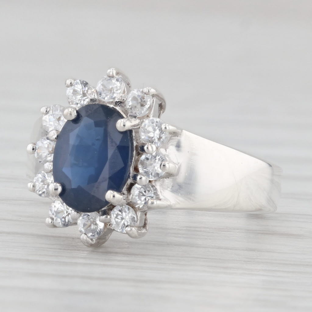 Light Gray 1.76ctw Oval Sapphire White Zircon Halo Flower Ring Sterling Silver Size 5.5