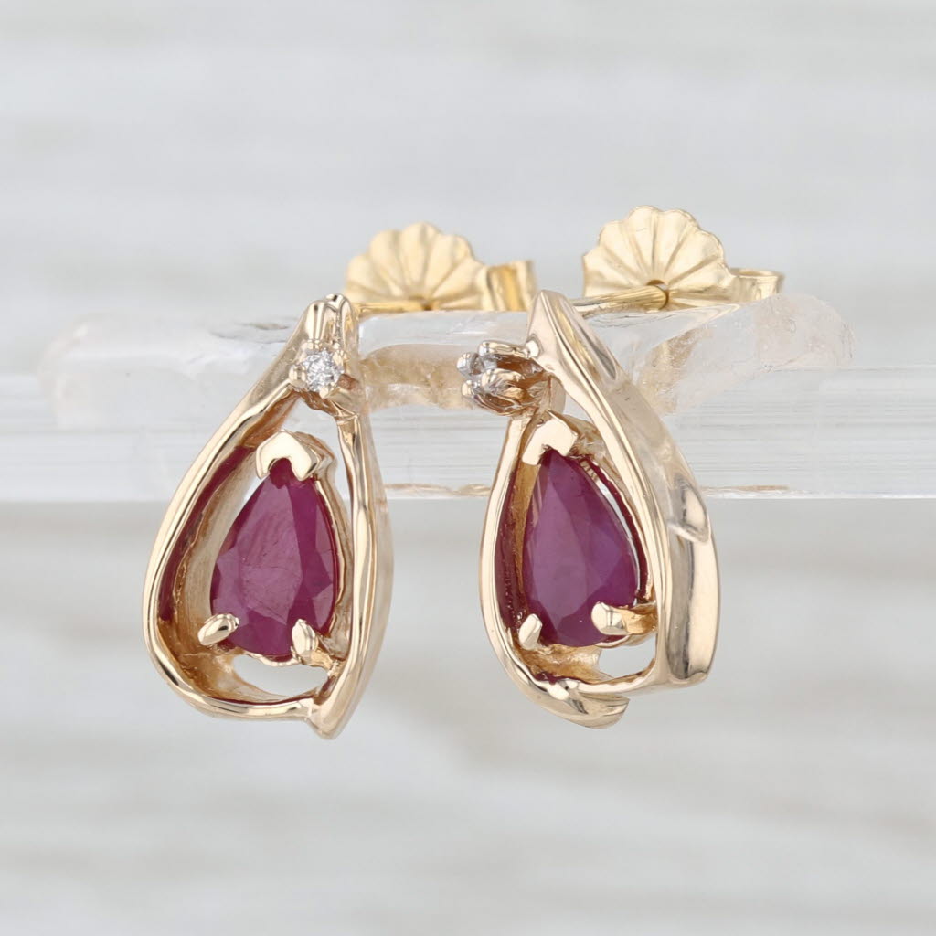 0.96ctw Ruby Teardrop Earrings 14k Yellow Gold Diamond Accents