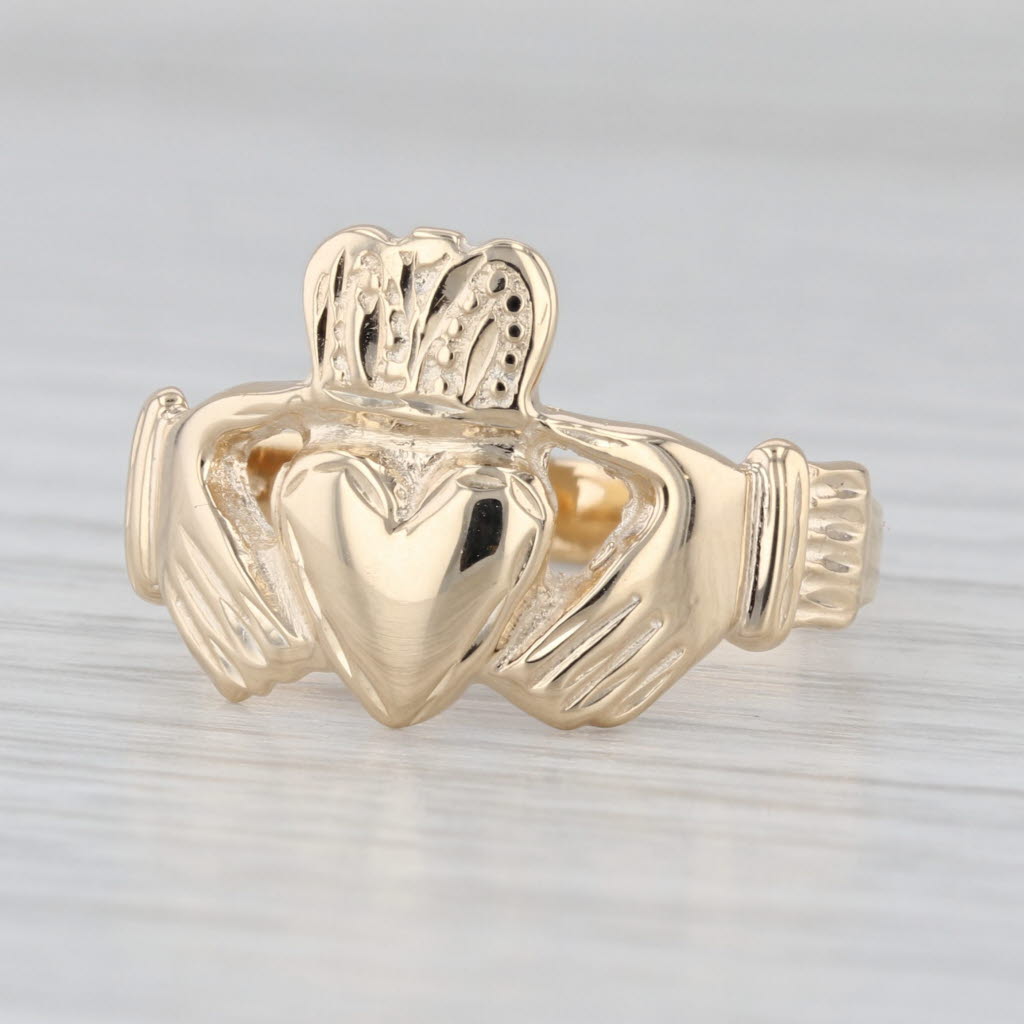 Irish Claddagh Ring 14k Yellow Gold Size 10 Crowned Heart in Hands