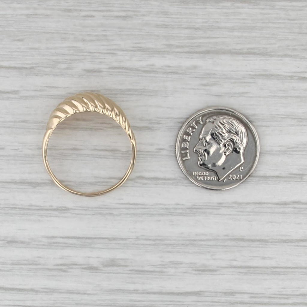 Domed Croissant Ring 10k Yellow Gold Beveled Scalloped Design Size 7.5