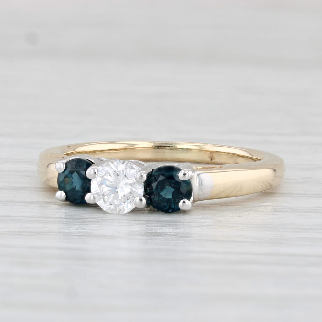 Light Gray 1.10ctw Blue Sapphire Diamond Round 3-Stone Ring 14k Gold Size 7.5 Engagement