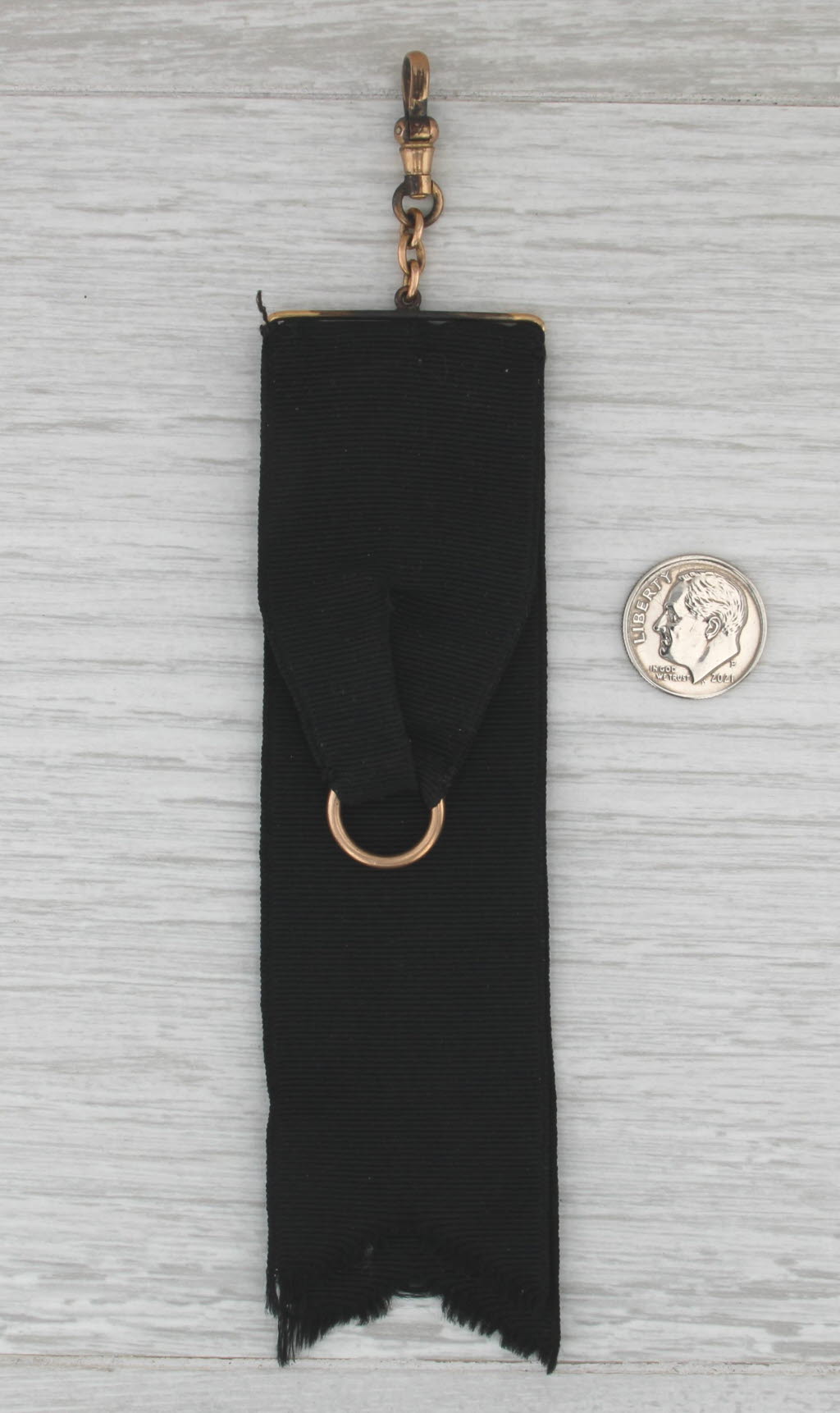 Antique Medal Ribbon Black Cloth Gold Filled Fraternal Watch Fob
