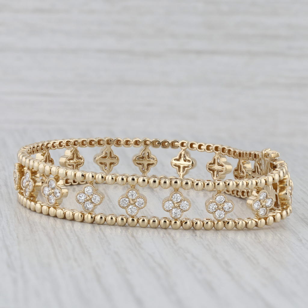New 2.80ctw Diamond Flower Tennis Bracelet 14k Yellow Gold 7" 10.8mm