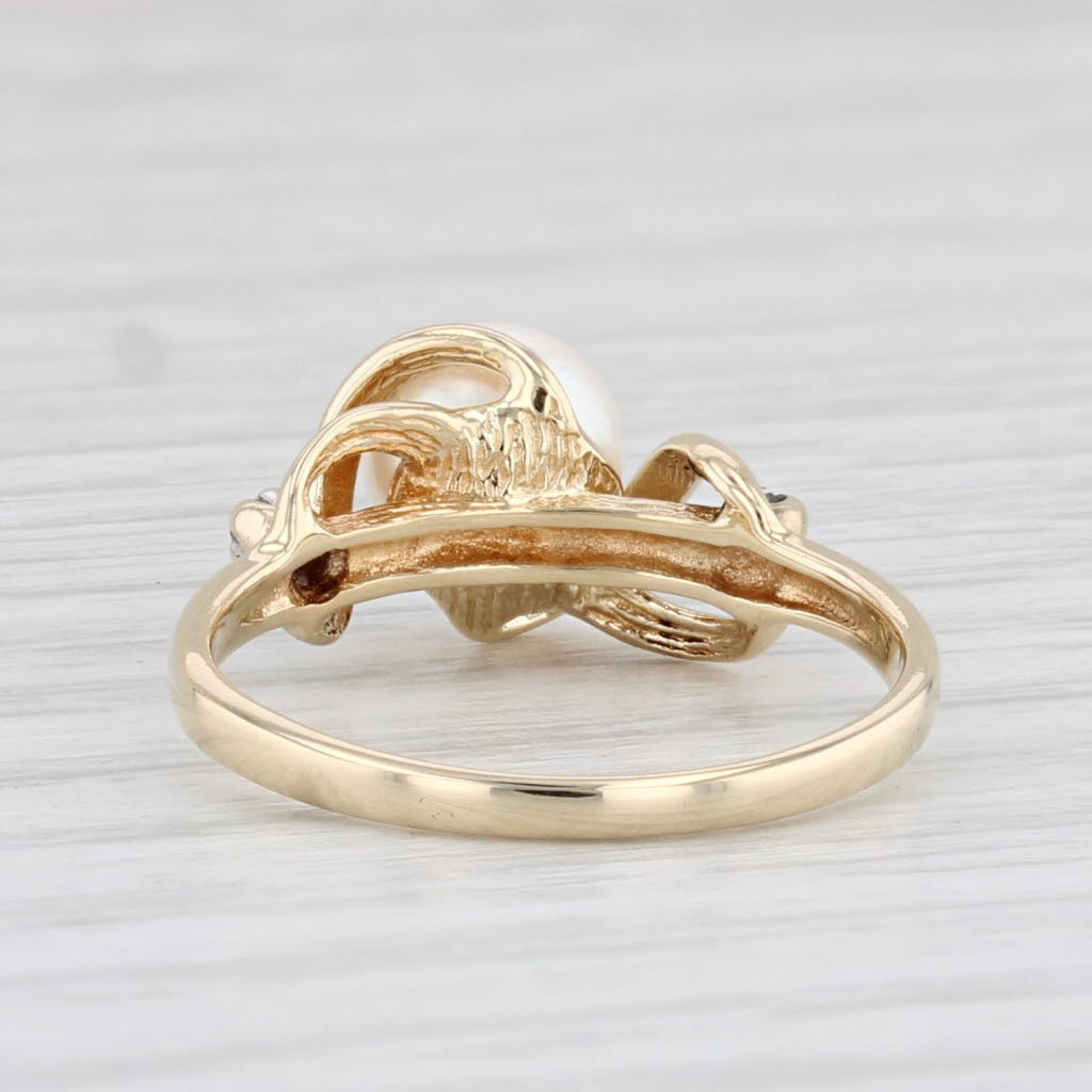 Light Gray Cultured Pearl Solitaire Ring 14k Yellow Gold Size 4.75 Diamonds