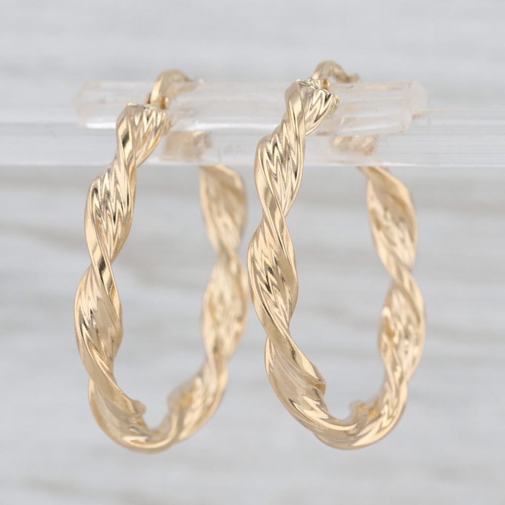 Twist Rope Hoop Earrings 18k Yellow Gold Snap Top Round Hoops