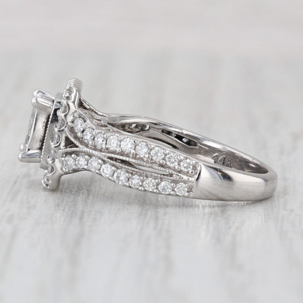 0.90ctw Princess Diamond Halo Engagement Ring 14k White Gold Size 5.25