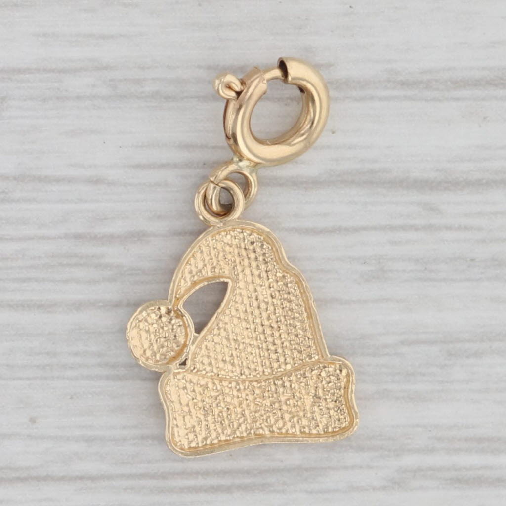 Gray Santa Hat Charm 14k Yellow Gold Enamel Christmas Holiday Pendant