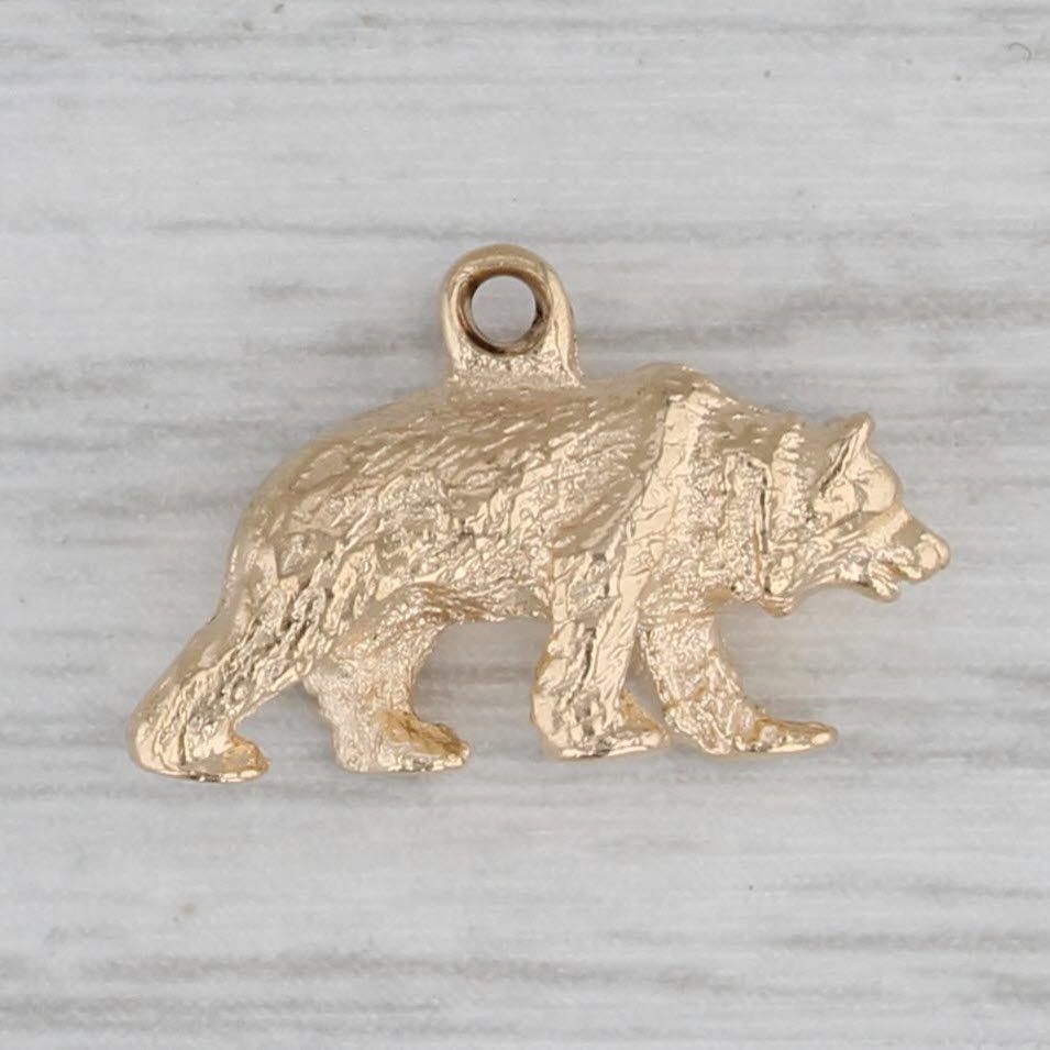 Gray Small Vintage Bear Charm 14k Yellow Gold Pendant