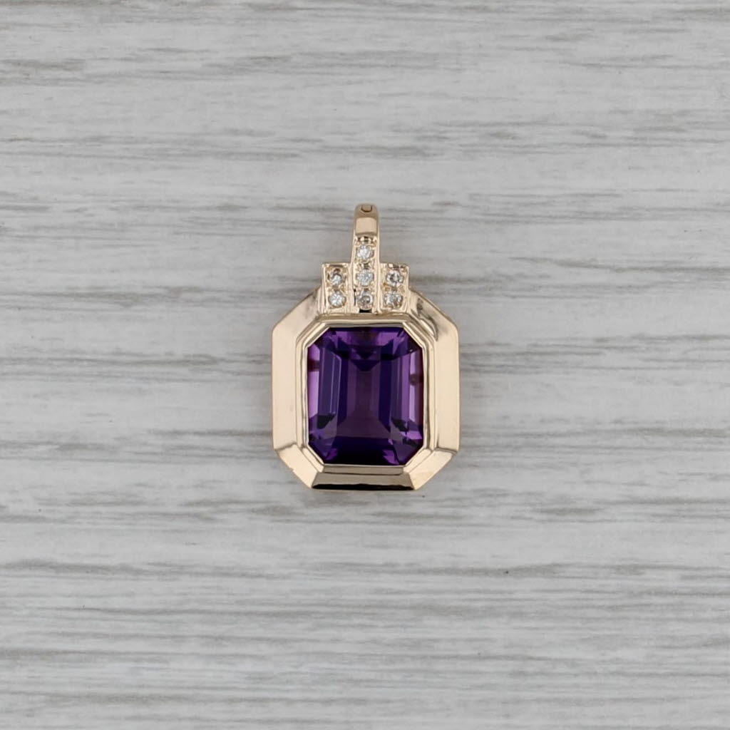 5.71ctw Amethyst Diamond Pendant 14k Yellow Gold Enhancer Clip Bail