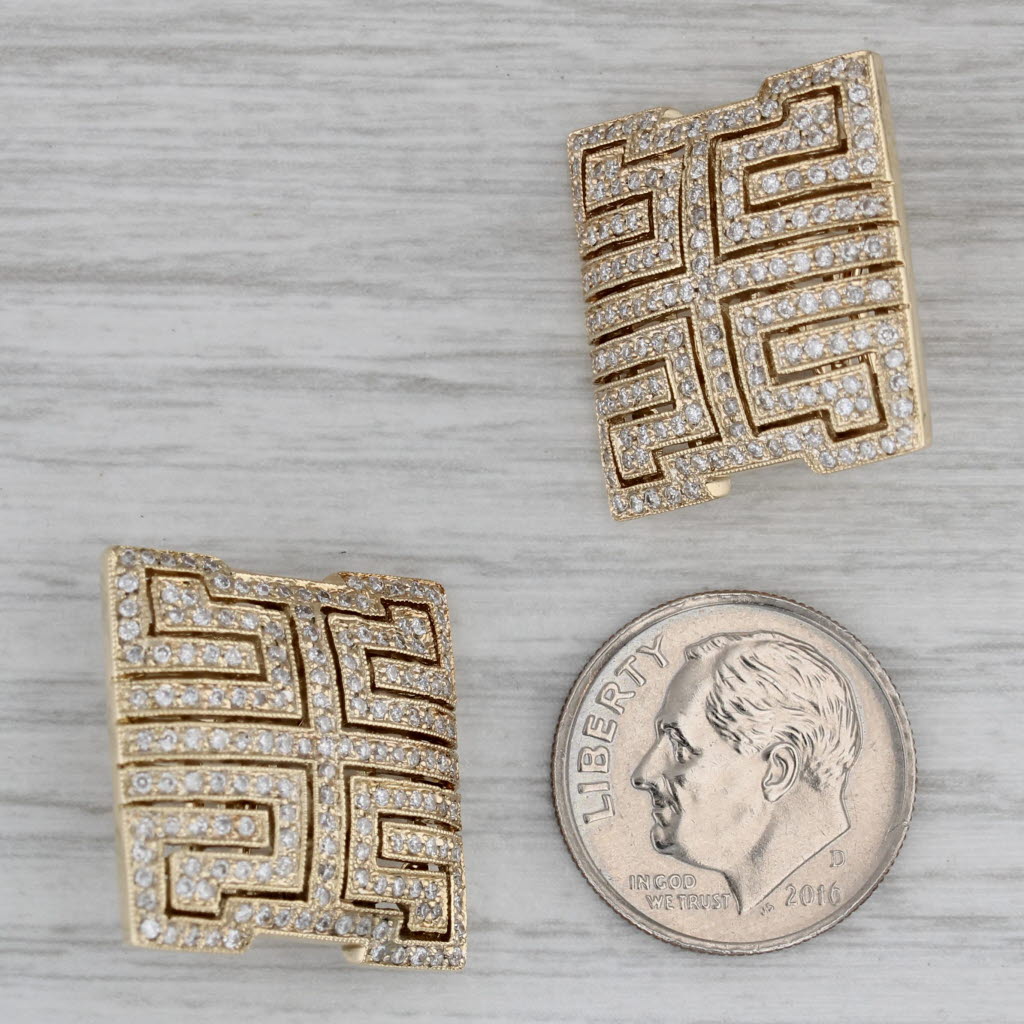 Gray 1.10ctw Diamond Maze Openwork Drop Earrings 14k Yellow Gold Omega Backs