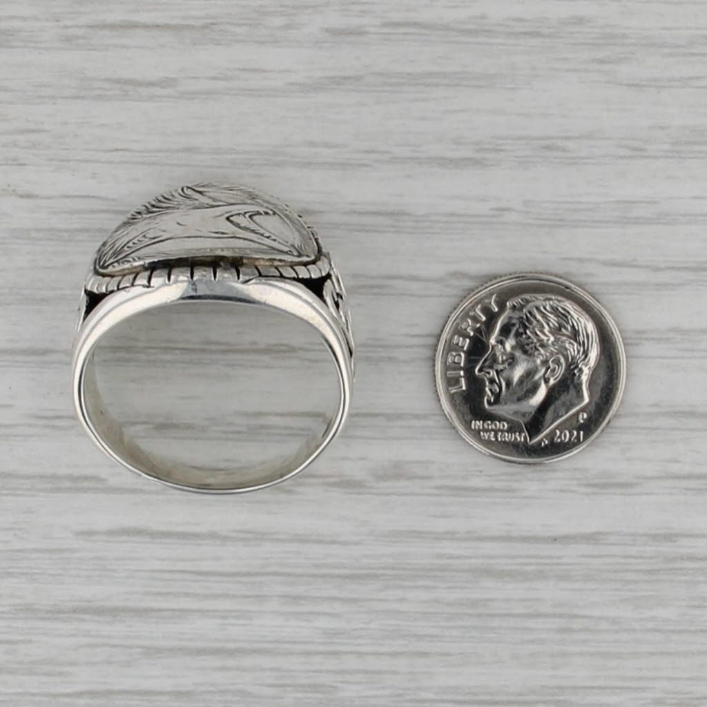 Howling Wolf Coin Ring Sterling Silver Size 13 Biker Ring