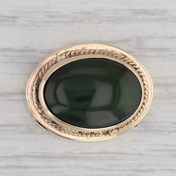 Gray Vintage Green Nephrite Jade Slide Charm 10k Yellow Gold Oval Cabochon Solitaire