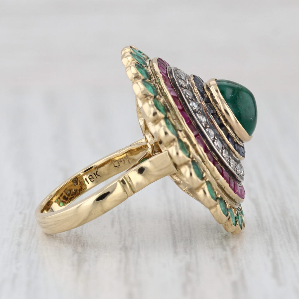 4.46ctw Gemstone Cocktail Ring 18k Gold Emerald Sapphire Ruby Diamond Size 5.75