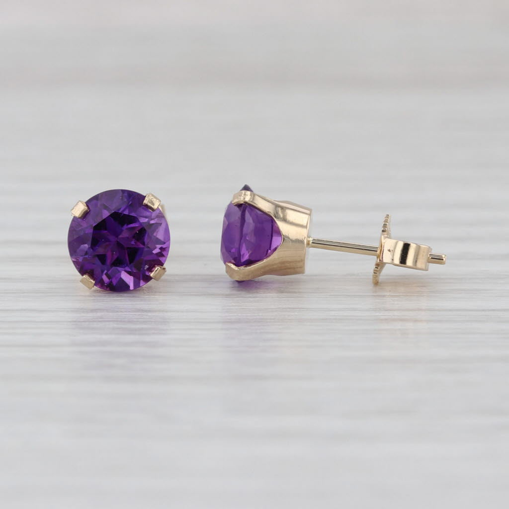 2.40ctw Amethyst Stud Earrings 14k Yellow Gold Round Solitaire Studs