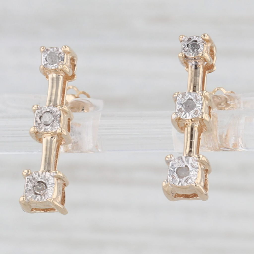 Light Gray Graduated Diamond Journey 3-Stone Drop Earrings 10k Yellow Gold