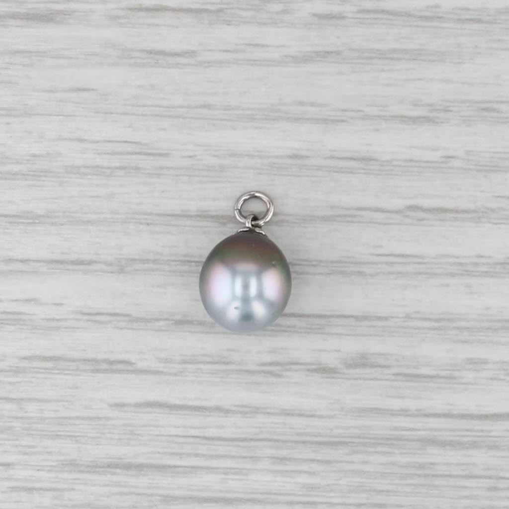 Gray Cultured Pearl 14k White Gold PendantTeardrop Solitaire Charm